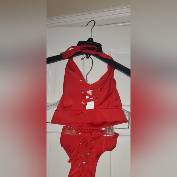 Two pieces lace up S Bartender Outfit dancer and swimsuit High Waisted - Picture 13 of 13